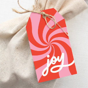 Etiqueta Para Presente Mod Wavy Groovy, Natal Rosa, Vermelho, Script de A