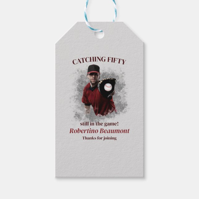 Etiqueta Para Presente Modern Baseball Catching Fifty Men's 50th Birthday (Frente)