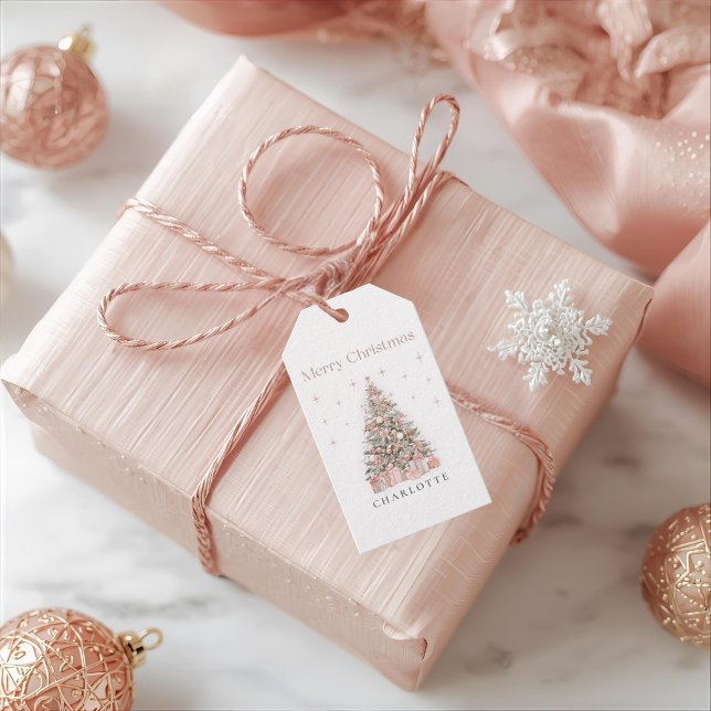 Etiqueta Para Presente Modern Blush Christmas Tree – Personalized Holiday (Criador carregado)