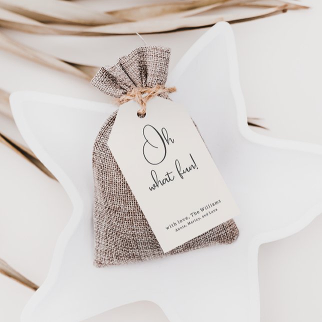 Etiqueta Para Presente Modern Boho Beige Oh Que Família Divertida (Criador carregado)