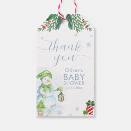 Etiqueta Para Presente Modern Cold Outside Floral Snowman Baby Shower 