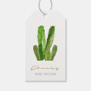 ETIQUETA PARA PRESENTE MODERN DESERT CACTUS FOLIAGE WATERCOLOR CHEERS