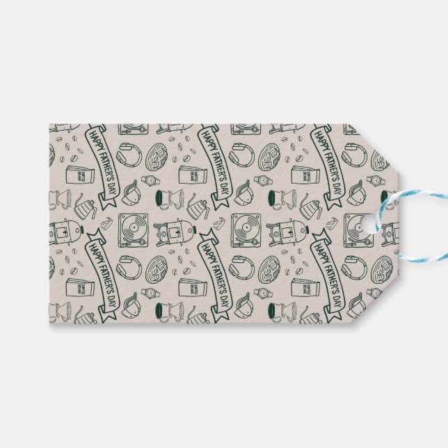 Etiqueta Para Presente Modern Father's Day Doodle Pattern Millennial Dad (Frente (horizontal))
