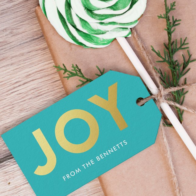 Etiqueta Para Presente Modern Faux Foil Joy Natal (Criador carregado)