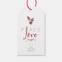 Etiqueta Para Presente Modern Holly Minimalist Christmas Peace Love Joy