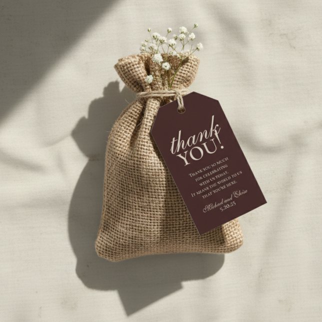 Etiqueta Para Presente Modern Mousse Brown Monogram Wedding Thank You (Add a warm, personal touch to your favors with this Mousse Brown Thank You Favor Tag!)