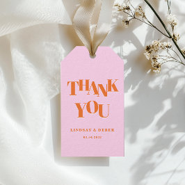Etiqueta Para Presente Modern Pink Orange Bold Font THANK YOU Wedding 