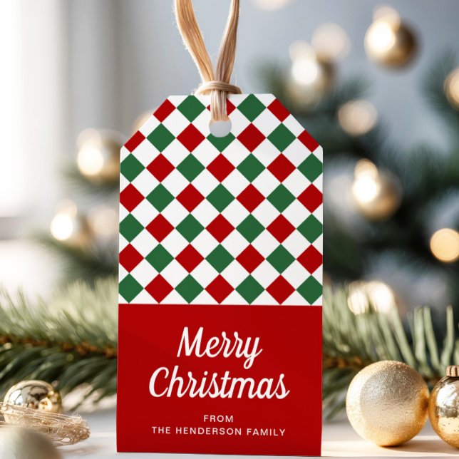 Etiqueta Para Presente Modern Red Checks Feliz Natal (Modern Red Checks Merry Christmas Gift Tags)
