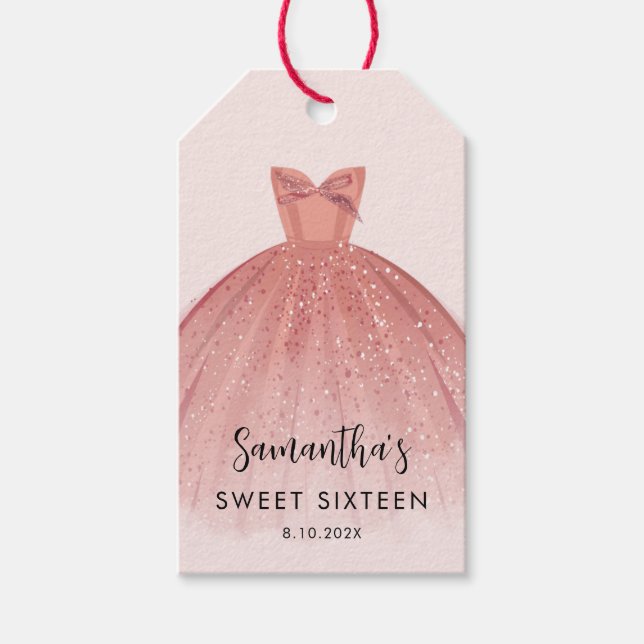 Etiqueta Para Presente Modern Sweet 16 Script Vestido Personalizado (Frente)