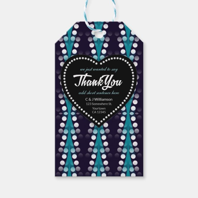 Etiqueta Para Presente Modern Teal Dots Thank You Heart (Frente)