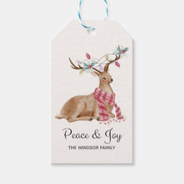Etiqueta Para Presente Modern Watercolor Deer Peace and Joy Christmas