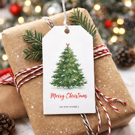 Etiqueta Para Presente Modern Watercolor Green Christmas Tree Gift Merry 