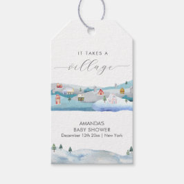 Etiqueta Para Presente Modern Winter Snow It Takes A Village Baby Shower 