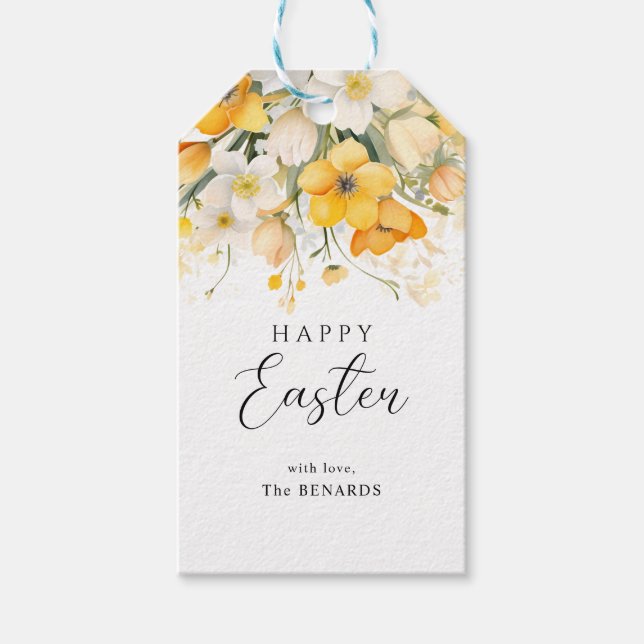 Etiqueta Para Presente Modern Yellow Spring Floral Happy Easter  (Frente)