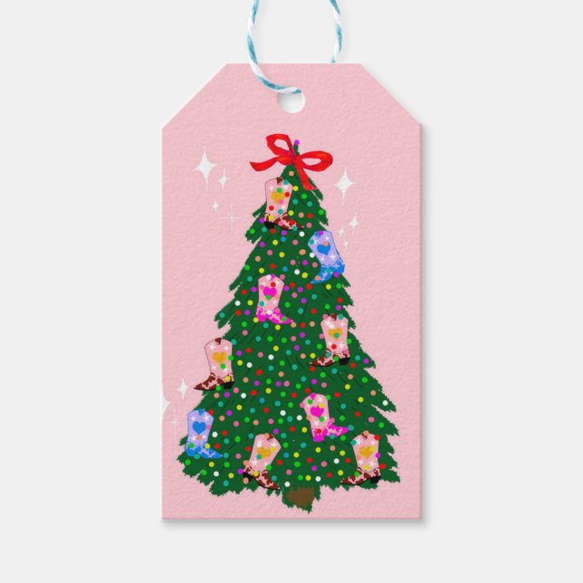 Etiqueta Para Presente Moderna Cowgirl Rosa Boot Western Natal (Frente)