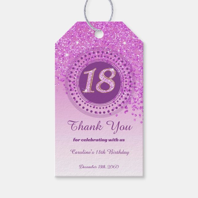 Etiqueta Para Presente Moderno Cintilação Rosa, 18º Aniversário (Frente)