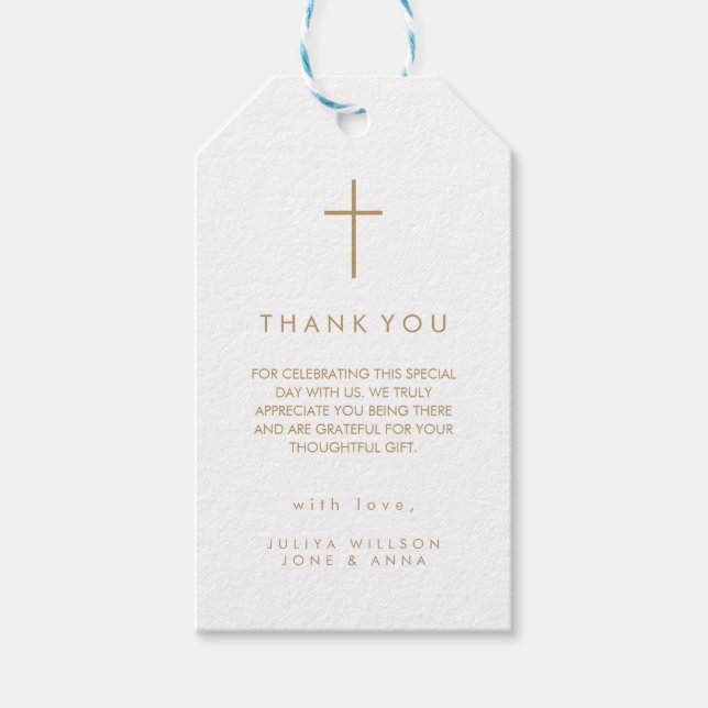 Etiqueta Para Presente Moderno cruz ouro Foto Batismo  (Frente)