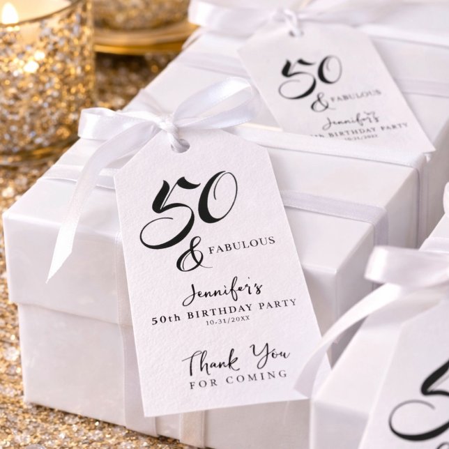 Etiqueta Para Presente Moderno Elegante Preto Branco Cinquenta Fantástico (Criador carregado)