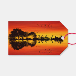 Etiqueta Para Presente Moderno Laranja Sunset Guitarista Nome Watercolor