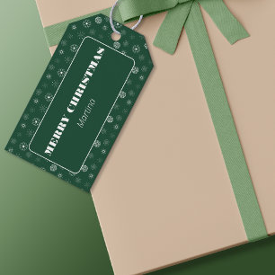 Etiqueta Para Presente Moderno Natal Elegante Flocos de Neve Verde e Bran