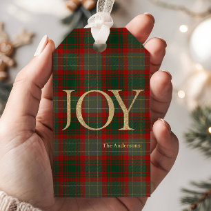 Etiqueta Para Presente Moderno Roteiro de Feliz Natal Joy tartan vermelho