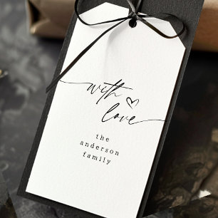 Etiqueta Para Presente Moderno WIth Love Elegant Script Heart Black White