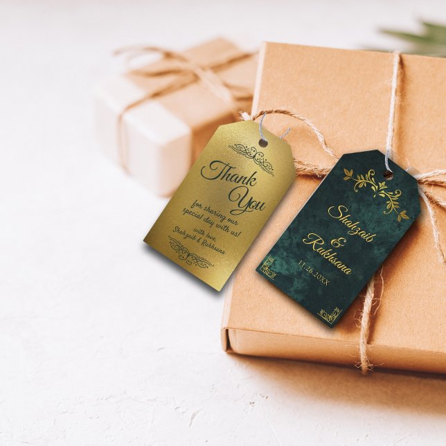 Etiqueta Para Presente Moldura Dourada Ornamentada Verde Esmeralda Obriga (Criador carregado)