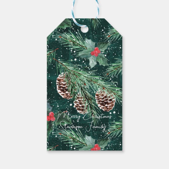 Etiqueta Para Presente Molho de Natal em aquarela com cones (Frente)