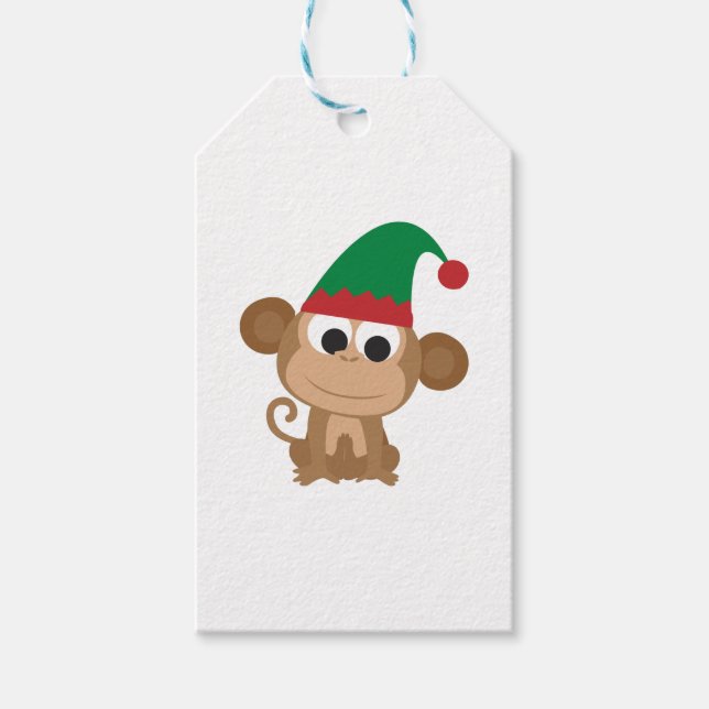 Etiqueta Para Presente Monkey Christmas Elf (Frente)