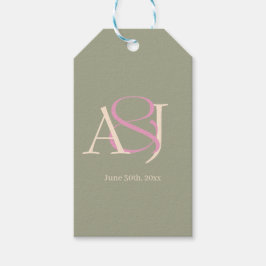 Etiqueta Para Presente Monogram Minimalist Sage Green & Rose Pink Wedding