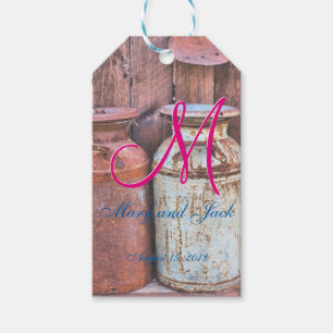 Etiqueta Para Presente Monograma Antiquado de Metal Rustic de Leite de Ca