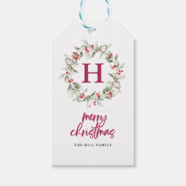 Etiqueta Para Presente Monograma Berry Wreath Calliografia Feliz Natal