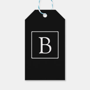 Etiqueta Para Presente Monograma Clássico Simples   Preto c/ Texto Branco