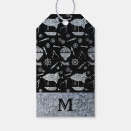 Etiqueta Para Presente Monograma de Aeronaves Steampunk de Zinco prata