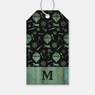 Etiqueta Para Presente Monograma de Balões Verdigris Steampunk