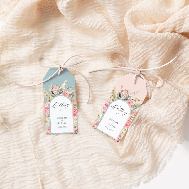 Etiqueta Para Presente Monograma de Casamento Floral Elegante Bohemian (Criador carregado)