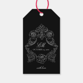 Etiqueta Para Presente Monograma de Casamento Gótico Preto e Branco