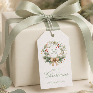 Etiqueta Para Presente Monograma de Grinalda de Natal Elegante