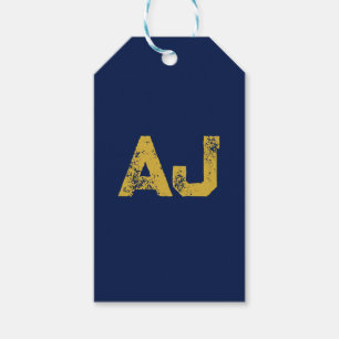 Etiqueta Para Presente Monograma de Letras Iniciais Dourado & Azul Simple