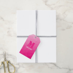 Etiqueta Para Presente Monograma de malha geométrica ombre rosa quente