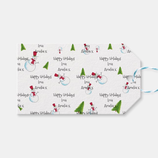 Etiqueta Para Presente Monograma de Natal Snowman Dags (Frente (horizontal))