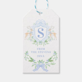 Etiqueta Para Presente Monograma de repouso de veados de Natal Azul com n