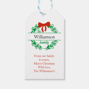 Etiqueta Para Presente Monograma do Nome da Família Natal Verde Vermelho