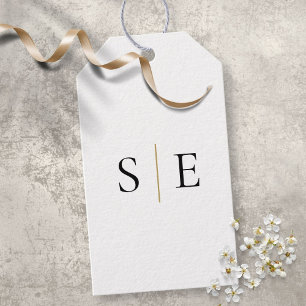 Etiqueta Para Presente Monograma Elegante Preto Dourado Minimalista