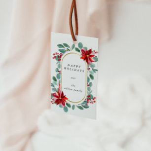 Etiqueta Para Presente Monograma Floral de Férias com Poinsettia Vermelha
