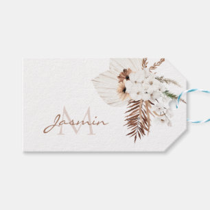 Etiqueta Para Presente Monograma Floral de Grama de Pampas Boho Rústico