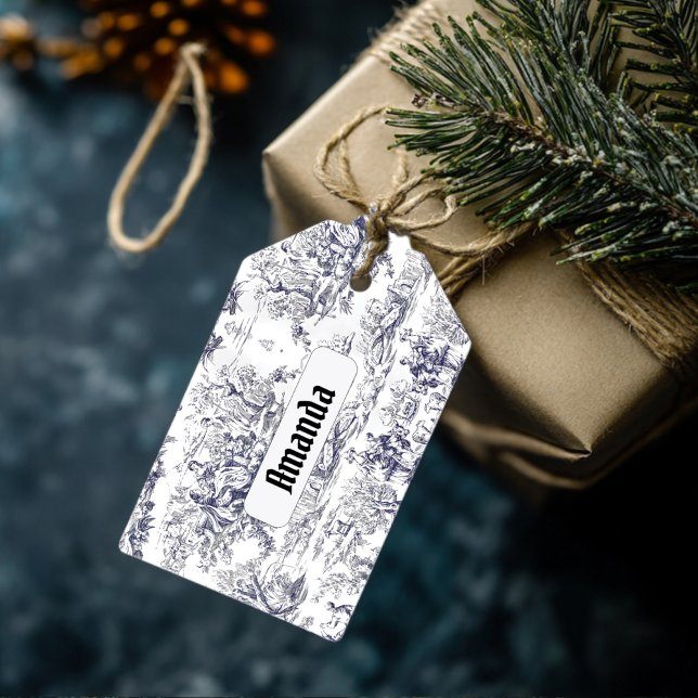 Etiqueta Para Presente Monograma floral preto de jouy (Criador carregado)