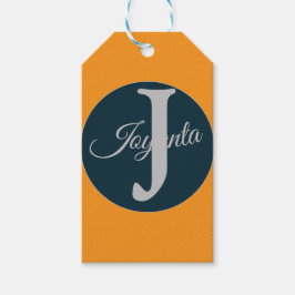 Etiqueta Para Presente Monograma laranja cinza azul personalizado Elegant