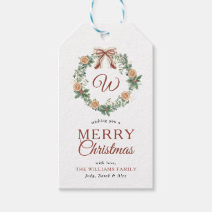 Etiqueta Para Presente Monograma Merry Christmas Orange Wreath Photo