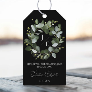 Etiqueta Para Presente Monograma Moderno Eucalyptus Wreath | Branco